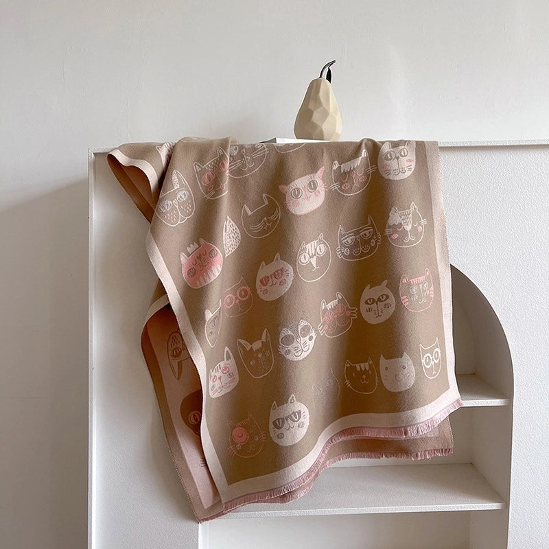 Women's Casual Cute Preppy Style Cat Imitation Cashmere Polyester Printing And Dyeing Printing Dyeing Scarf Shawl