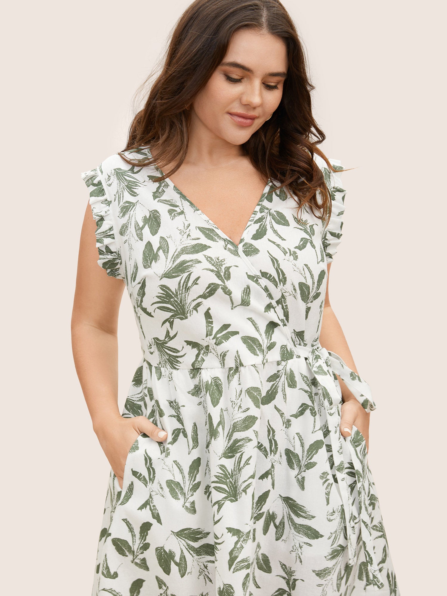 Floral Print Wrap Ruffle Cap Sleeve Dress