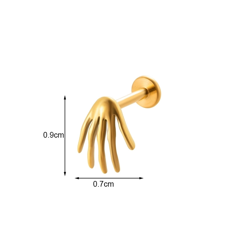 1 Piece Ear Cartilage Rings & Studs IG Style Vintage Style Palm Feather Snake Pure Titanium Plating Inlay Zircon