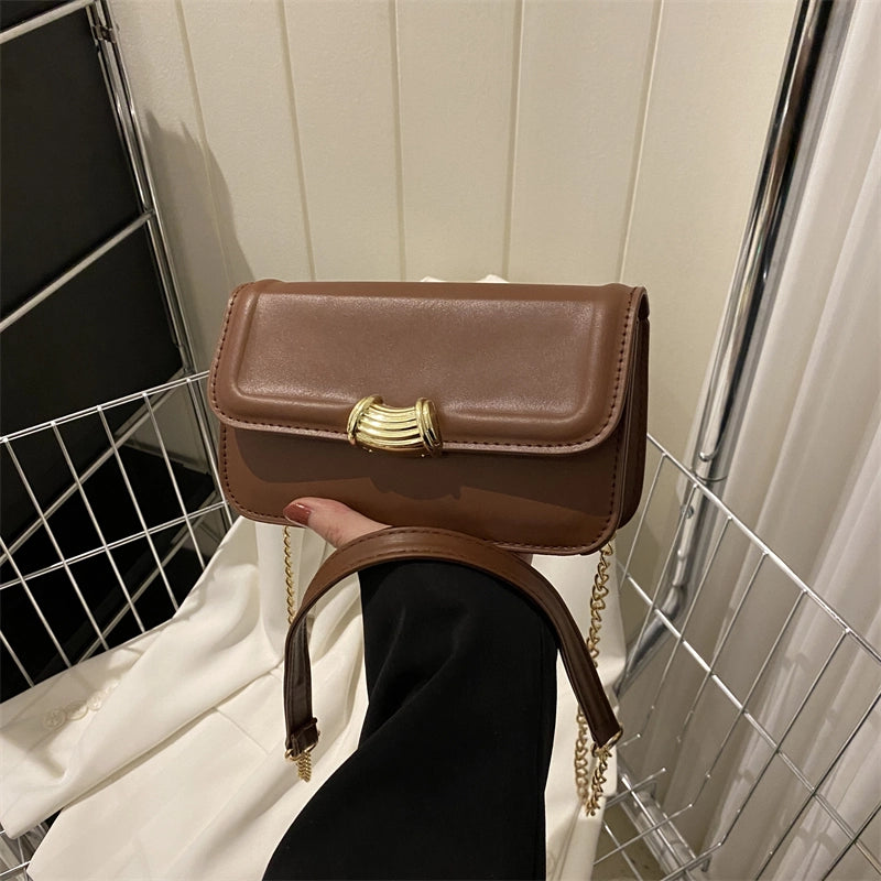 Women's Pu Leather Solid Color Elegant Square Magnetic Buckle Shoulder Bag Crossbody Bag
