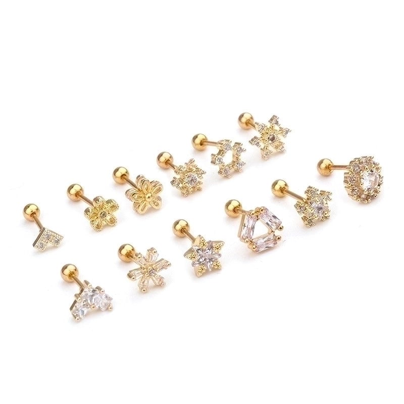 5 Pieces Ear Cartilage Rings & Studs Snowflake Copper Inlaid Shell