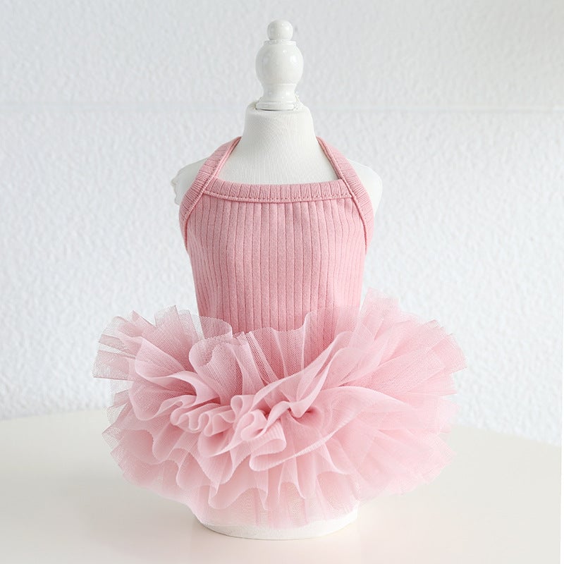 Cotton Solid Color Dog Cat Lace Dress