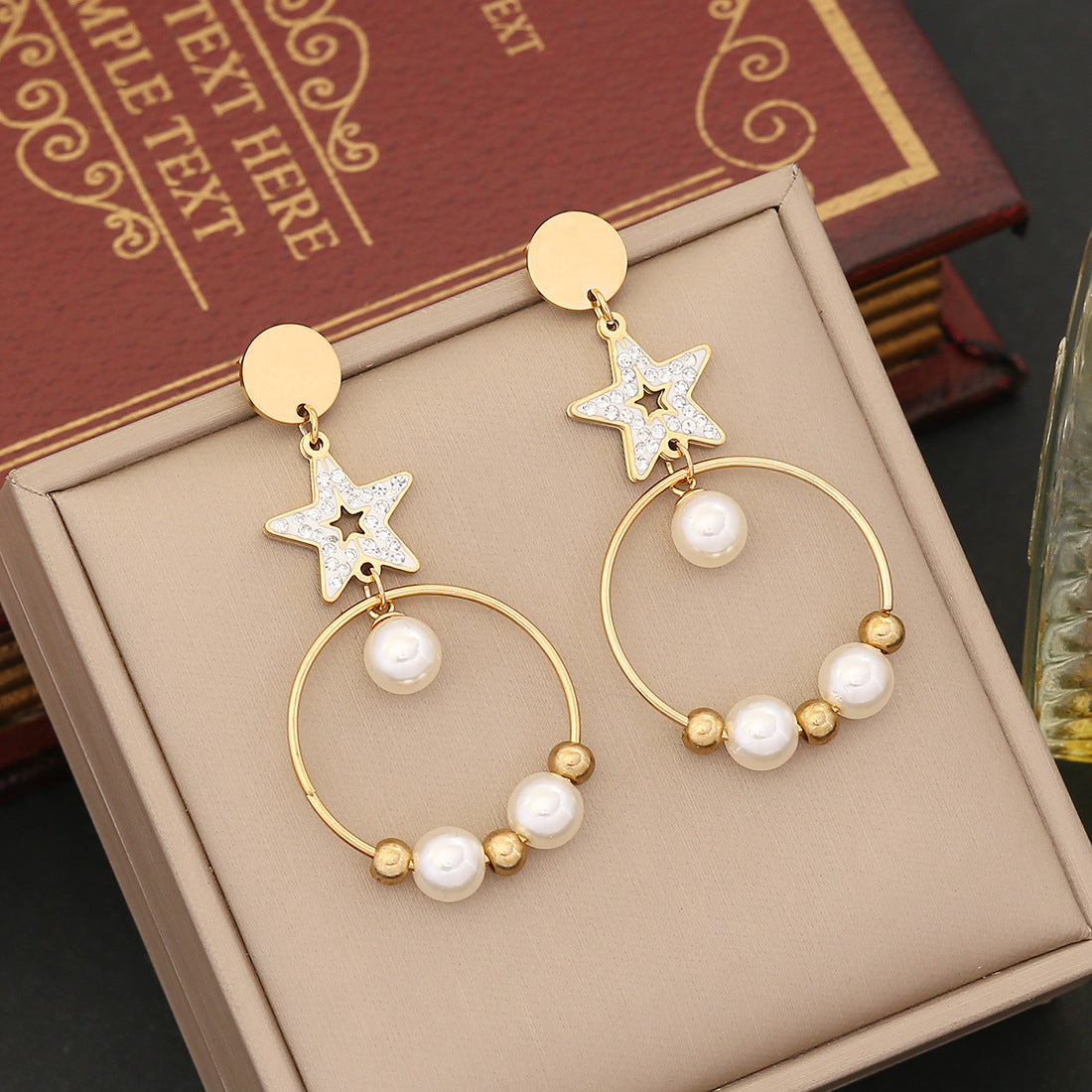 Expressive Heart Pentagram Star Droplet Stainless Steel Electroplating Stud Earrings