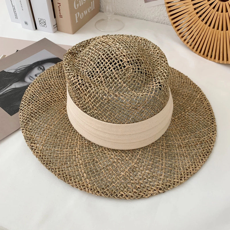 New Style Beach Travel And Vacation Straw Hat Concave Shape Travel Hat Handmade Seaweed Sun Hat For Men And Women