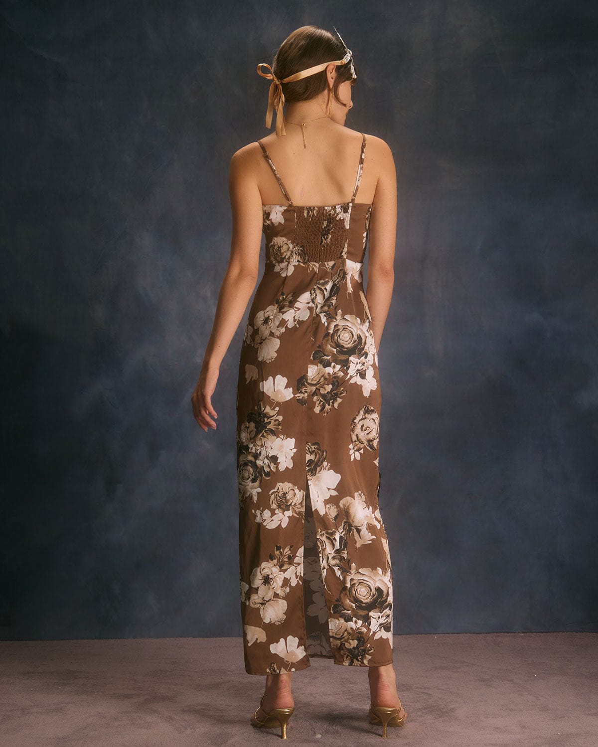 The Brown Floral Slit Maxi Dress