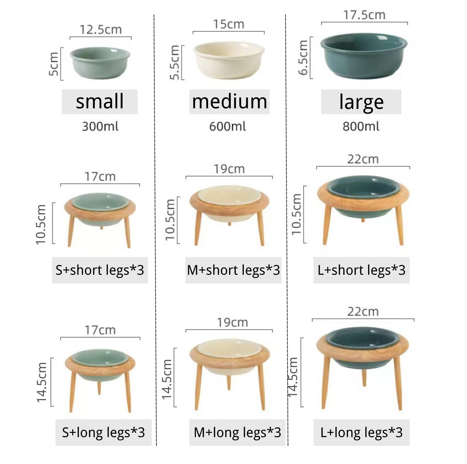 Ceramic Height Adjustable Pet Bowl with Wooden Stand | Small Dog and Cat Bowls