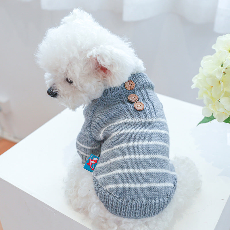 Striped Buttoned Dog Cat Sweater