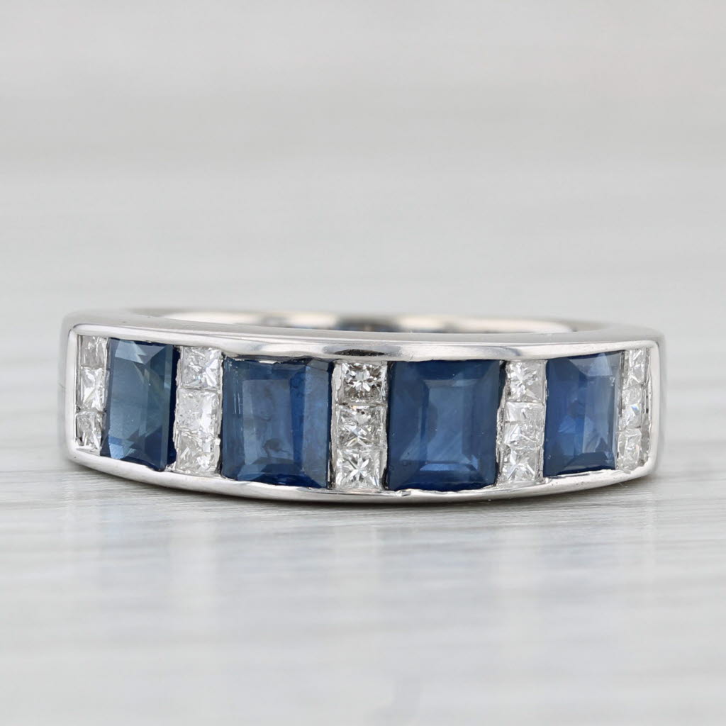 2.45ctw Blue Sapphire Diamond Ring 14k White Gold Size 7 Band