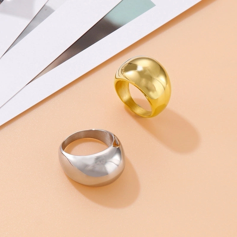Fashion Solid Color Arc Large Smooth Stainless Steel  Geometric Ring