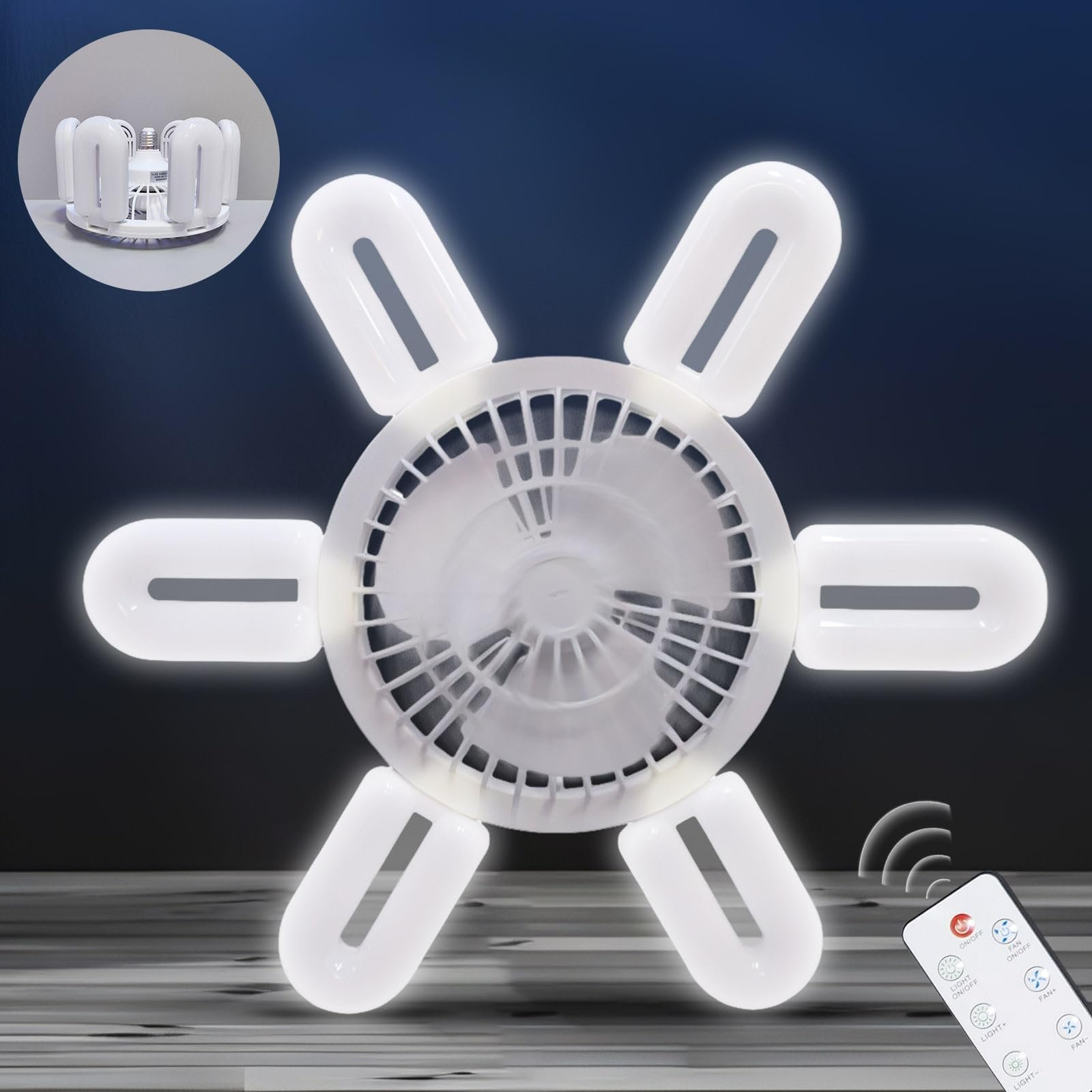 2 in 1 6 Light Foldable Fan