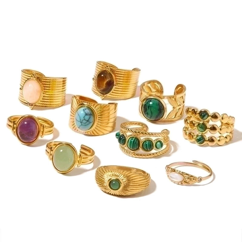 Fashion Geometric 304 Stainless Steel Artificial Gemstones Irregular Rings