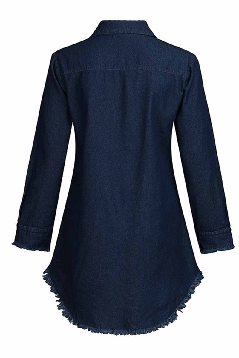 Florcoo Loose Button Design 4 Colors Denim Dress4 colors