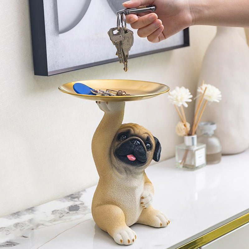 [Creative Gifts] Resin Dog Statue Tray Storage Key Holder Decor