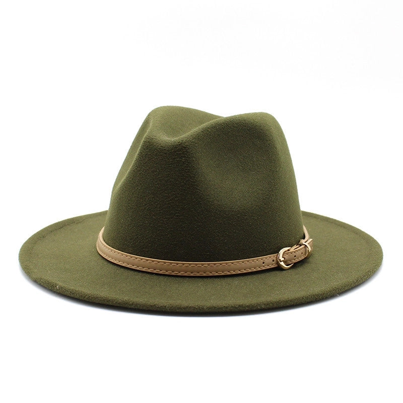 Unisex Basic Solid Color Big Eaves Flat Eaves Fedora Hat