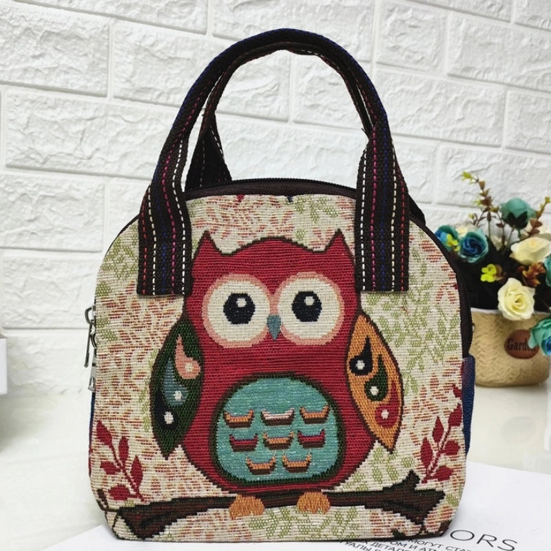 Women's Cotton And Linen Animal Cute Weave Shell Zipper Handbag