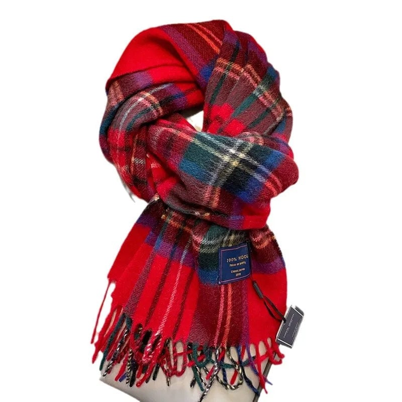 100% Wool Scarf Men's Winter Cashmere New Red Gift Box Packaging Gray Men's Plaid Scarf