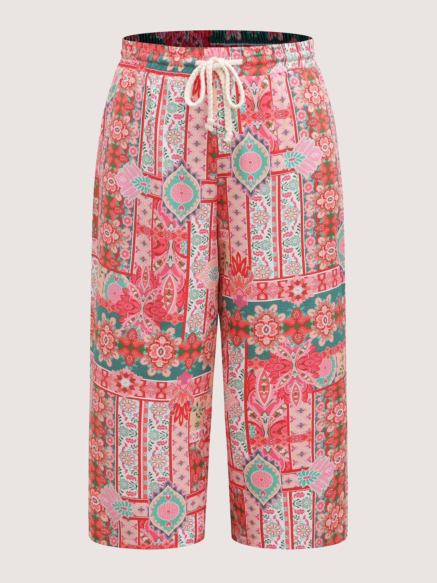 Floral Collage Stretchy Waist Wide-Leg Pants