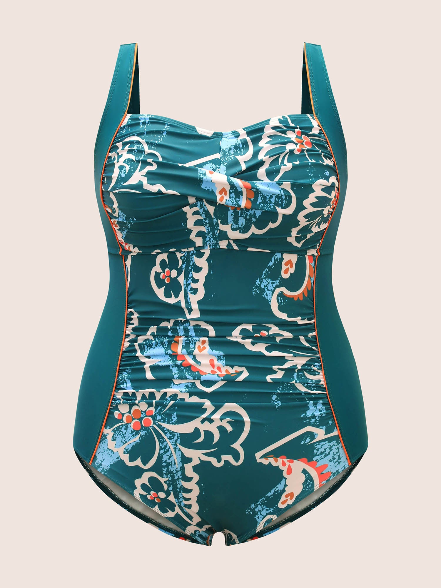 Abstract Floral Patchwork Twist One Piece Swimsuit