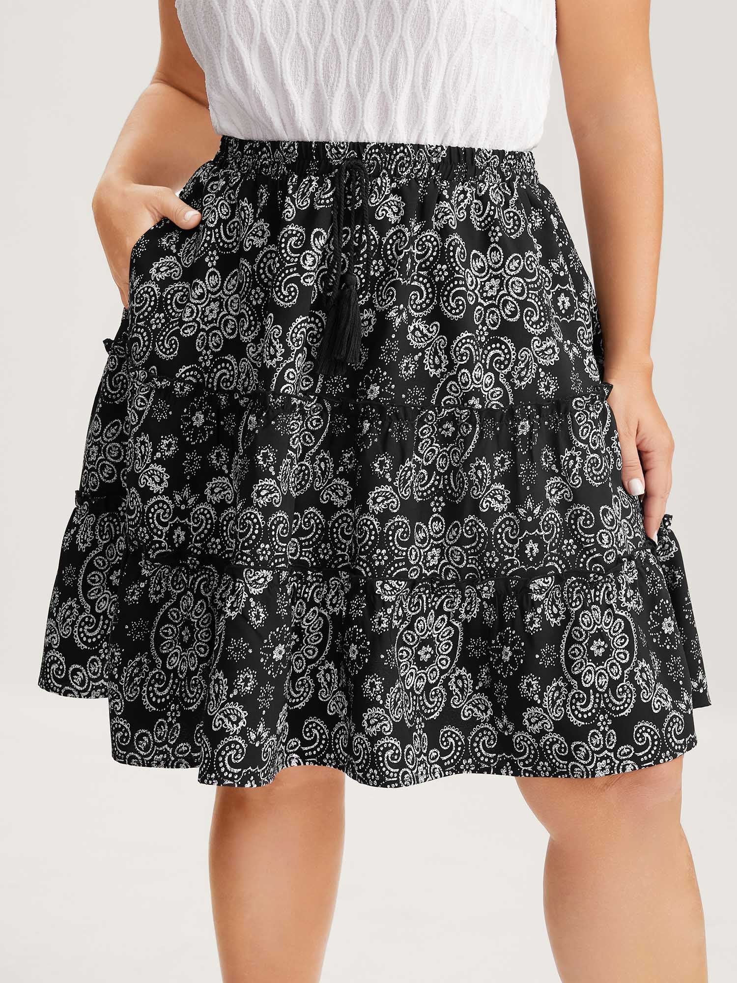 Boho Print Tiered Mini Skirt