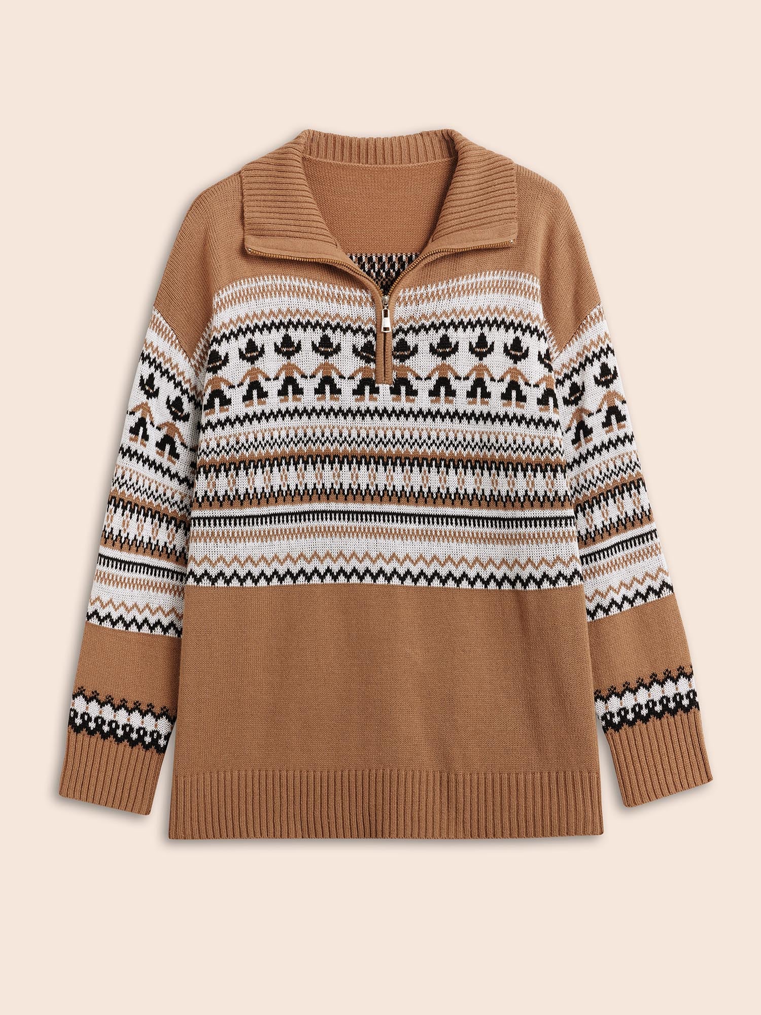 Fair Isle Half Zipper Design Pullover