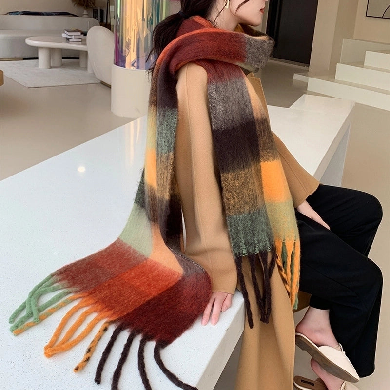 Popular Spring And Winter AC Scarf Warm Thickened Color Plaid Scarf Scarf Shawl Fashionable Western Style Outer Wear