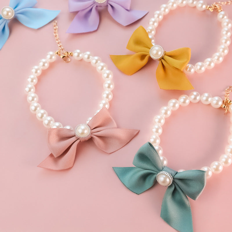 Vintage Bowknot Pearl Pet Necklace