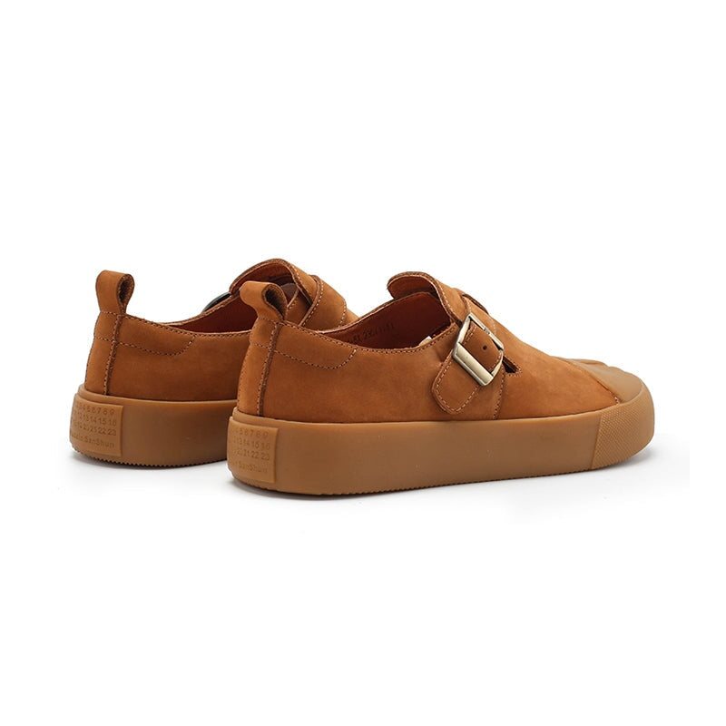 Retro Leather Flat T Strap Mary Jane Shoes For Women Round Toe Khaki/Brown/Yellow/Cameo Brown