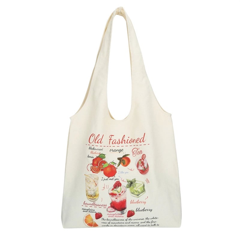 Women's Large Canvas Cartoon Fruit Cute Streetwear Square Open Canvas Bag