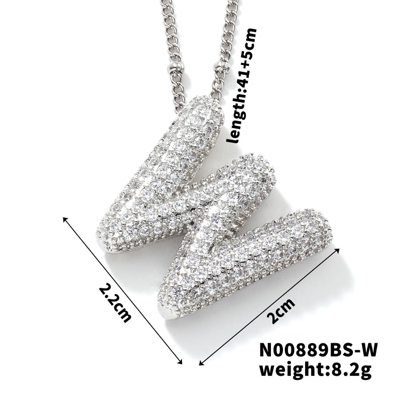 304 Stainless Steel Copper Rhodium Plated Three-dimensional Inlay Letter Zircon Pendant Necklace