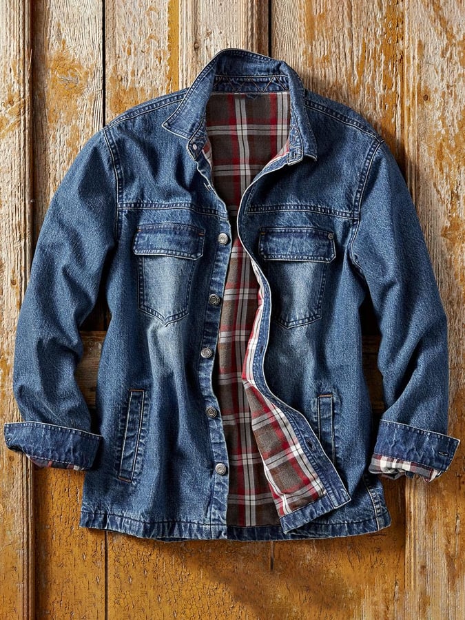 Woven Men's Vintage Western Denim Jacket Shirt