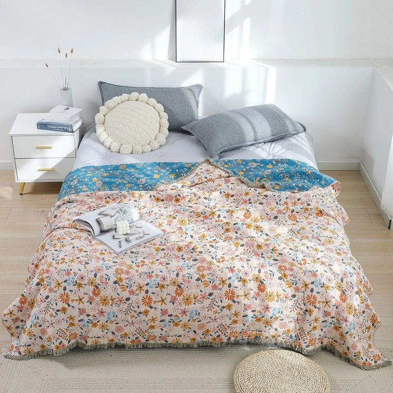 New Gauze Towel Quilt Adult Summer Cool Quilt Single Double Breathable Cotton Yarn Towel Blanket Lunch Break Cover Blanket Bedroom Bed Sheet