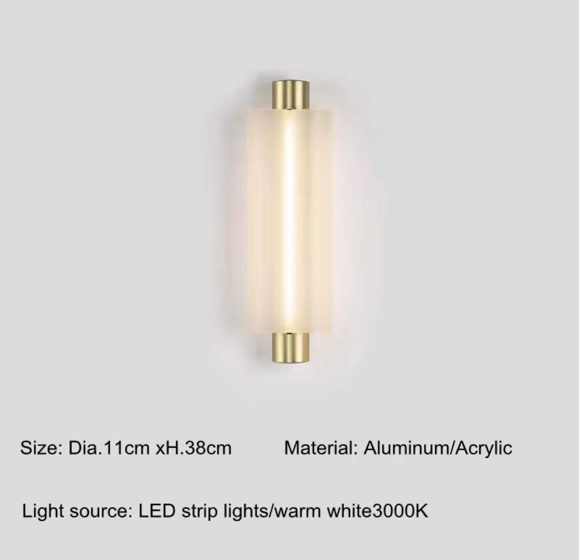 Modern Vertical Cylinder Wall Light with Gold Accents