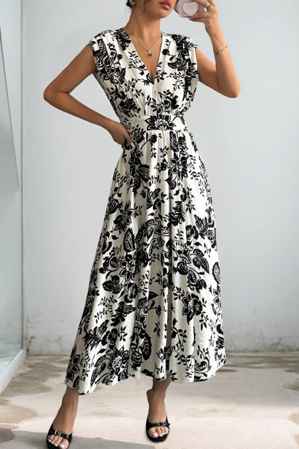 Fashion Print V Neck Maxi Dress