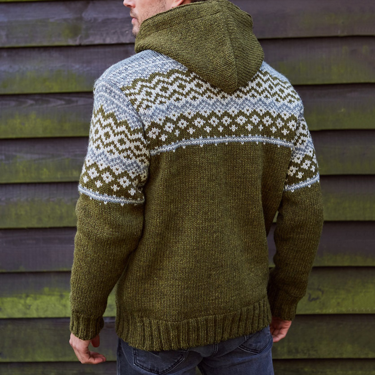 Mens Vintage Fair Isle Knitted Hooded Cardigan