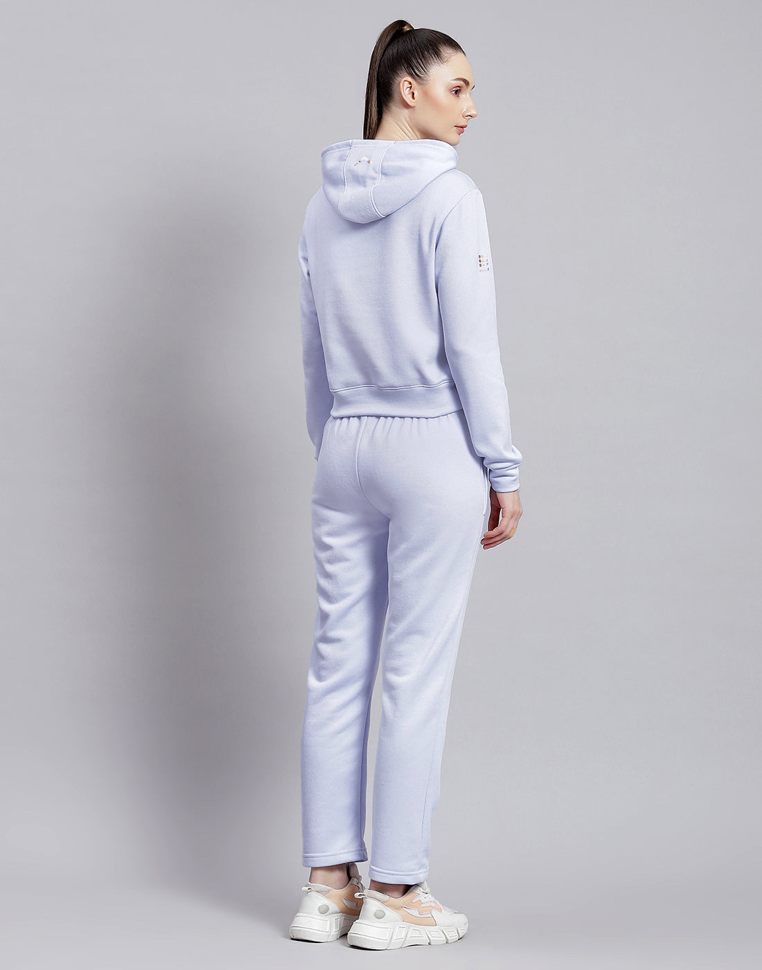 Women Blue Solid Hooded Full Sleeve Tracksuit