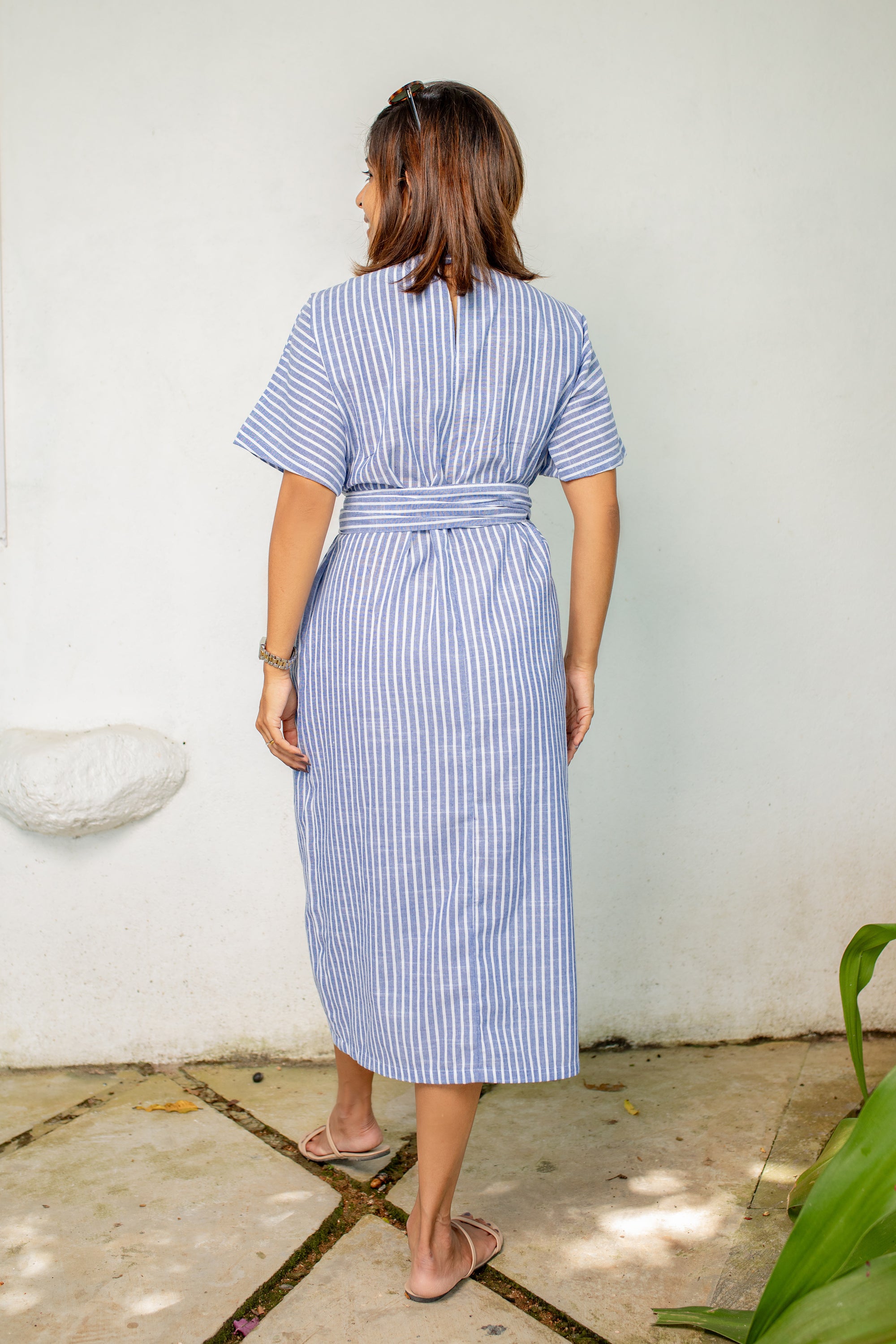 Saloni Bandage Sky Linen Midi Dress