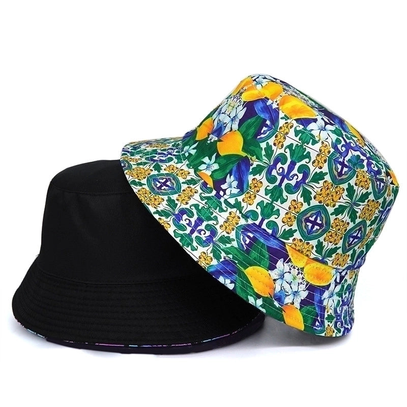 Unisex Retro Vacation Geometric Printing Wide Eaves Bucket Hat