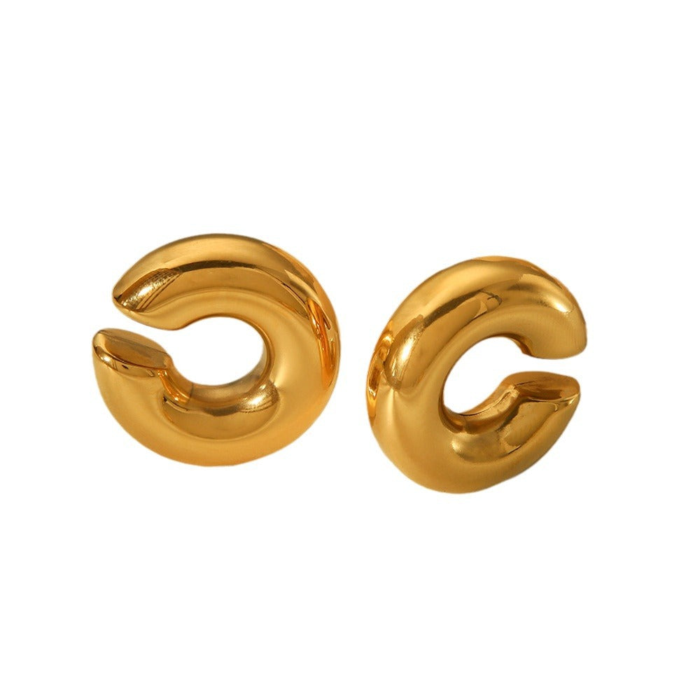 IG Style Women C-Shape Geometric Stainless Steel Electroplating Clip On Earrings