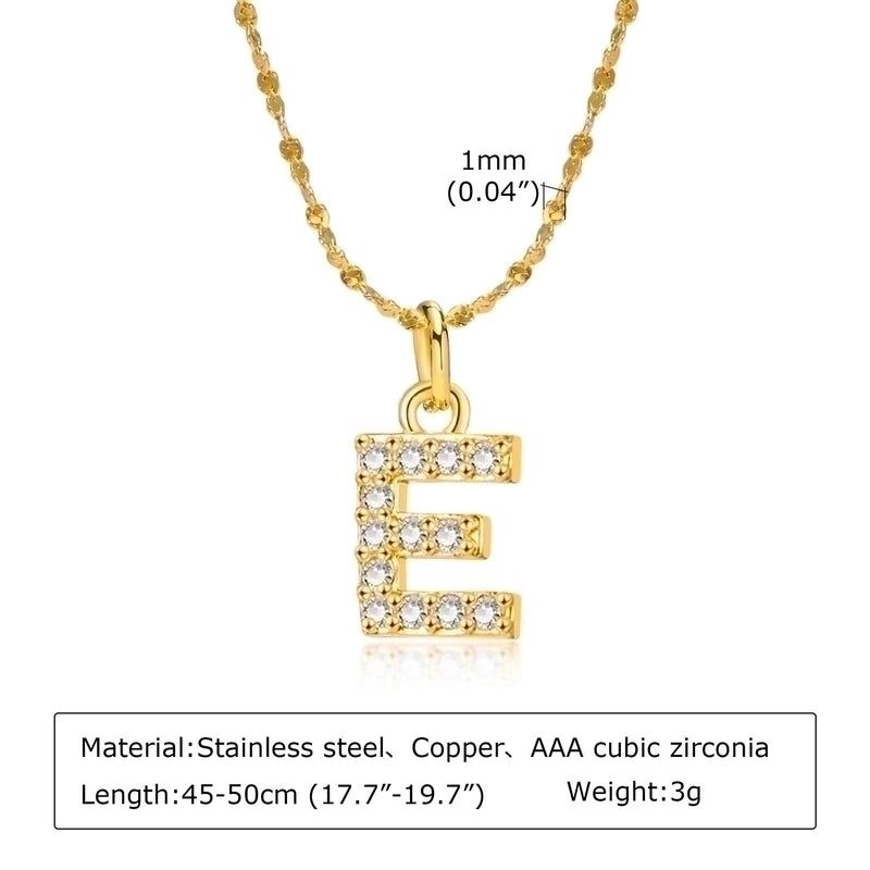 Minimalist Letter 201 Stainless Steel Copper Inlay Artificial Diamond Pendant Necklace