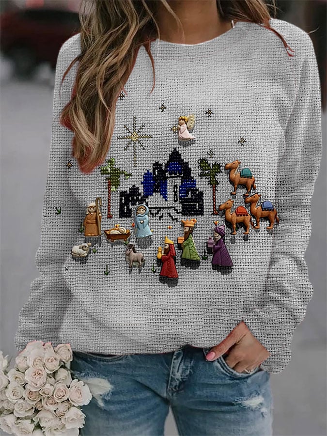 Women's nativity print casual sweatshirt