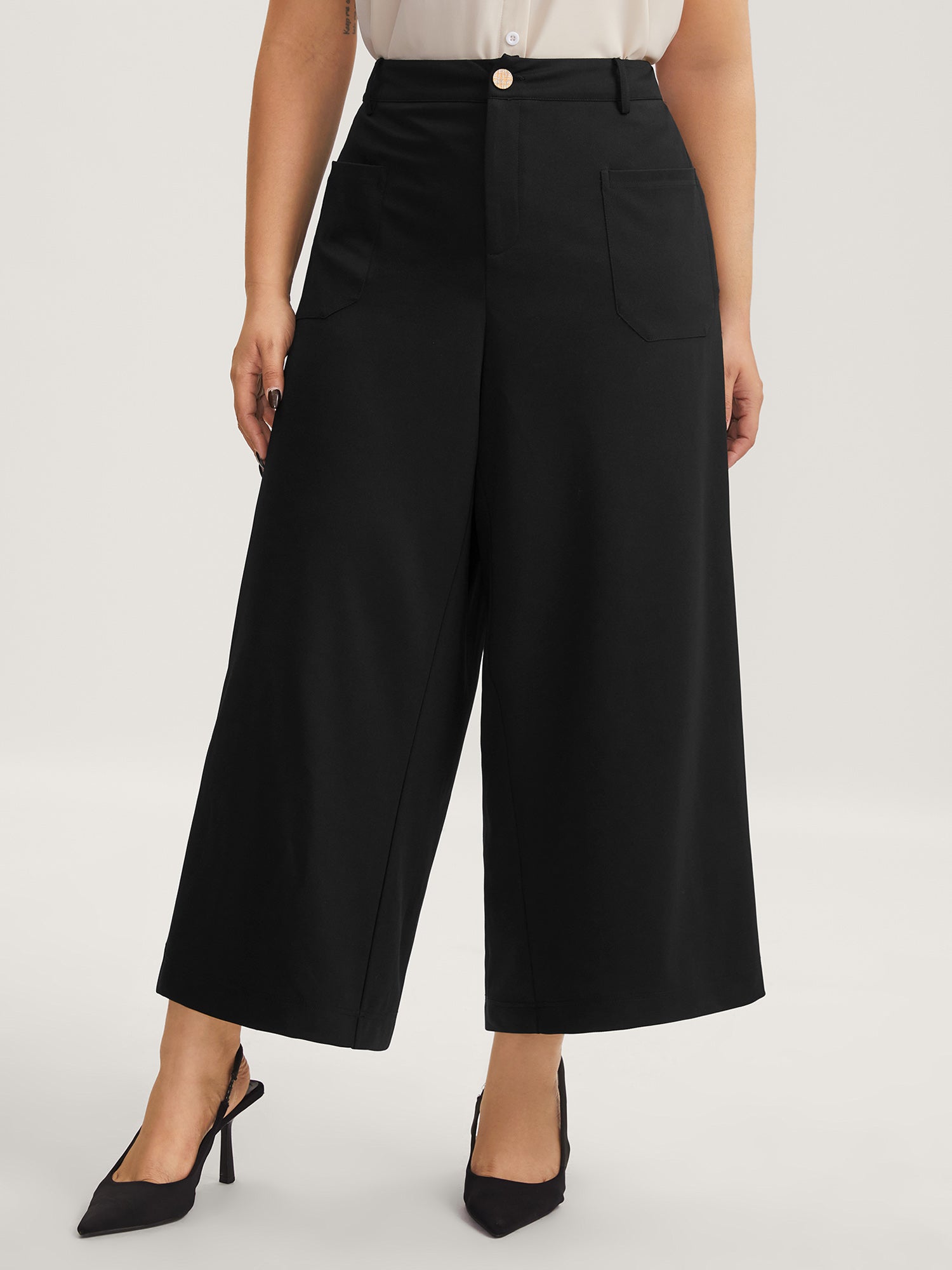 Pockets Wide-Leg Solid Pants