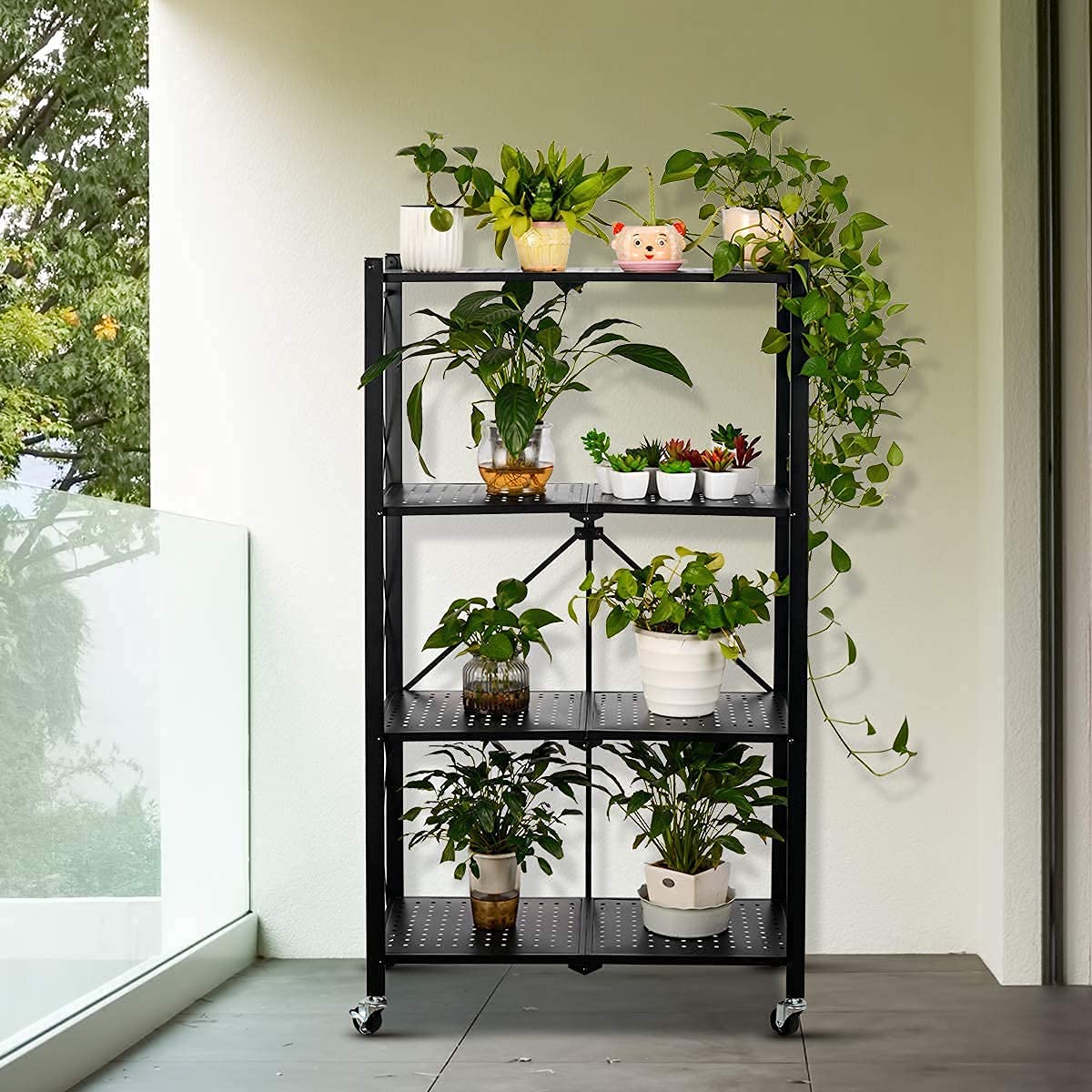 4 Layer Foldable Trolley Rack. Kitchen Storage Rack with Wheels