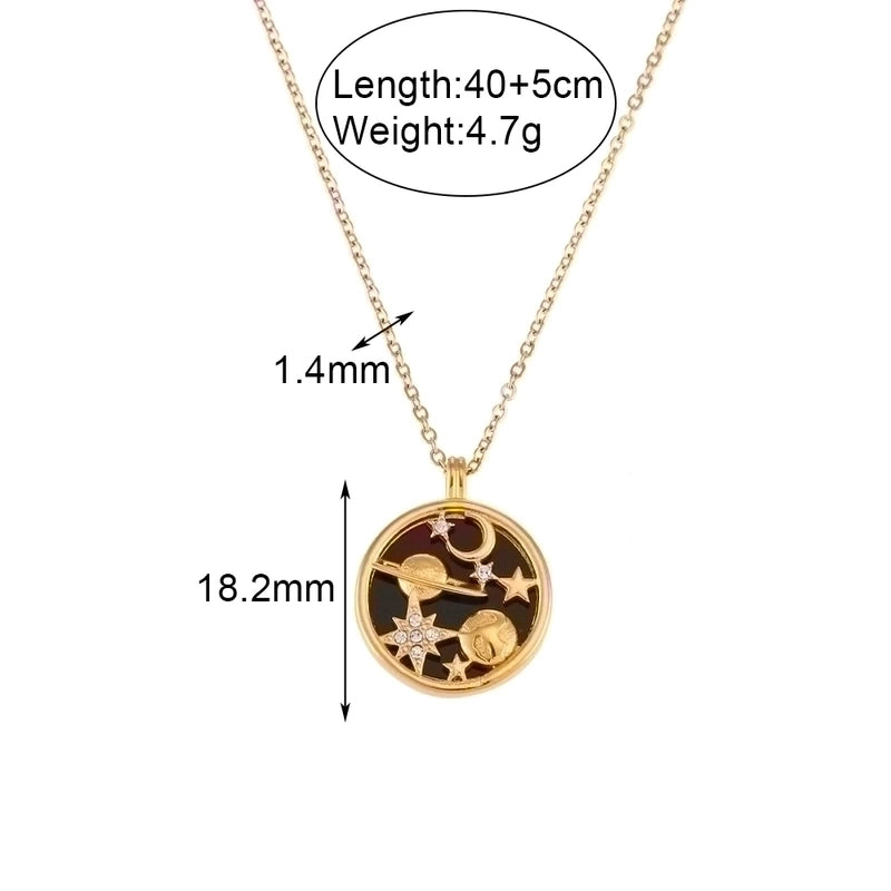 Fashion Round Star Moon Stainless Steel Inlay Rhinestones 18k Gold Plated Pendant Necklace