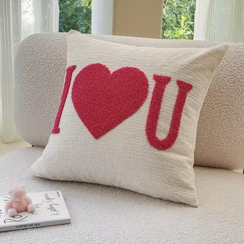 Valentine'S Day Minimalist Letter Heart Shape Towel Embroidery Pillow Cases Couch & Sofa Decor