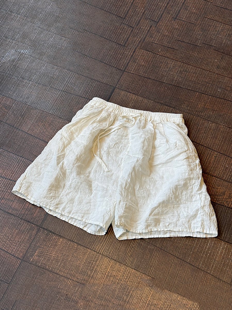 Women Summer Vintage Pure Color Linen Fifth Pants