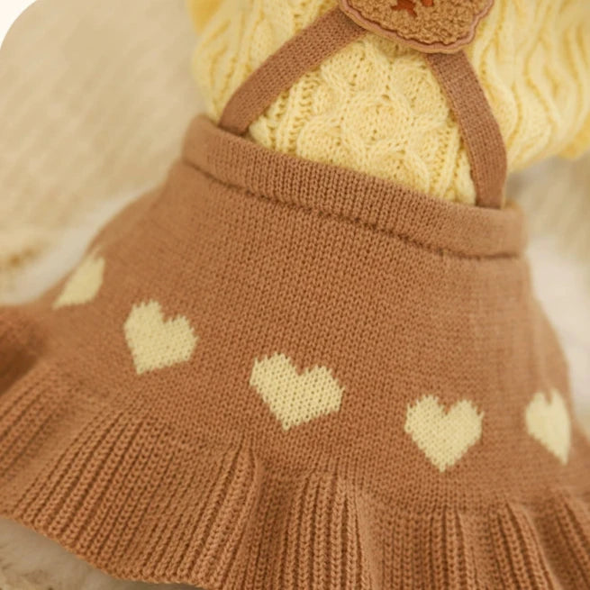 Ruffled Collar Knitted Dog Cat Sweater Dress