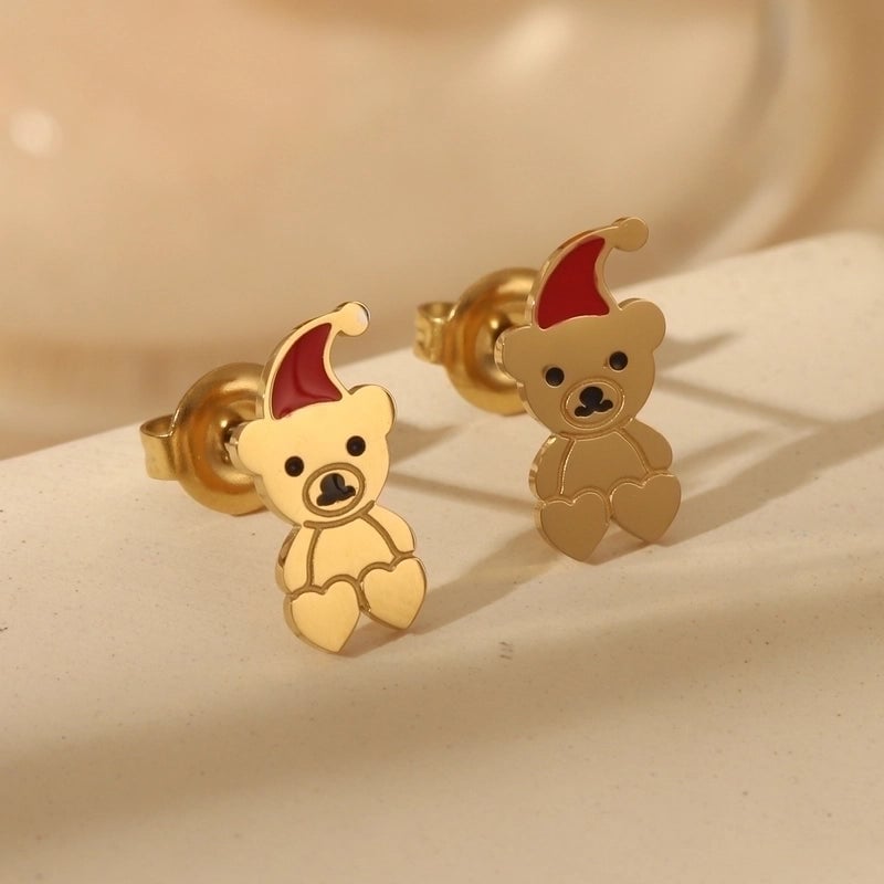 1 Pair Christmas Sweet Minimalist Christmas Tree Santa Claus Enamel 304 Stainless Steel 14K Gold Plated Ear Studs