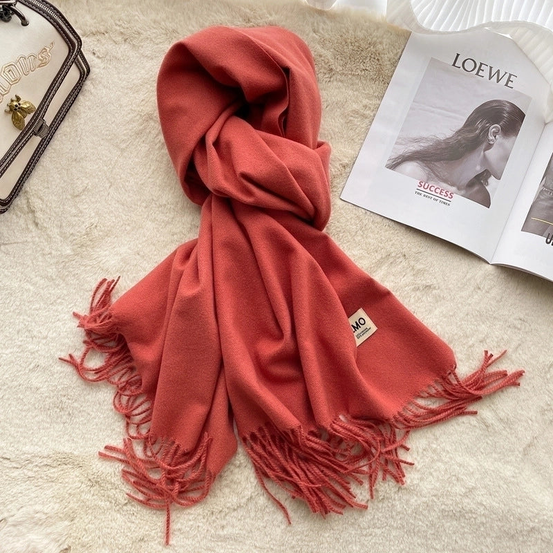 New Solid Color Cashmere Scarf Women's Fashion Wear Autumn And Winter Warm Shawl Women's Scarf