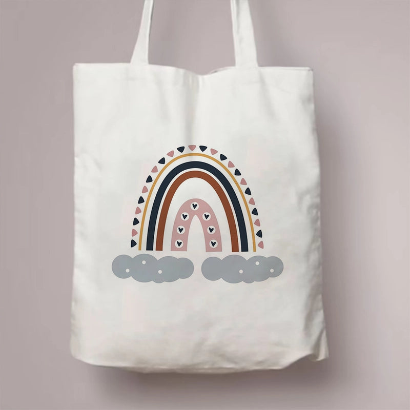 Women's Canvas Rainbow Red Heart Cute Square Open Canvas Bag