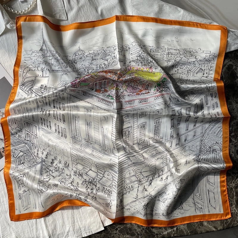 Silk Scarf Women's Spring Fashion Striped Silk Scarf 70 Square Scarf Advanced Sunscreen Scarf